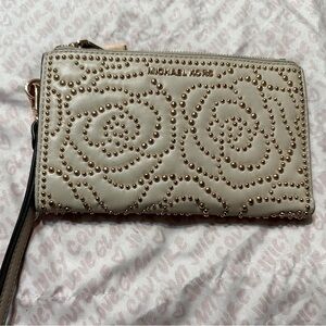 Michael Kors Double Zipper Pink Wristlet- Rare Rose Gold Hardware